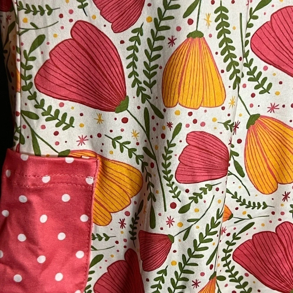 Pete and Lucy Tulips Floral red orange green and white long sleeve dress